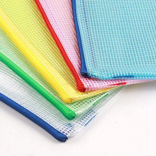 Vista 4 de Carpeta de documentos A5 de malla de plástico con cremallera para la escuela Oficina Viajes Bolsas de almacenamiento Amarillo