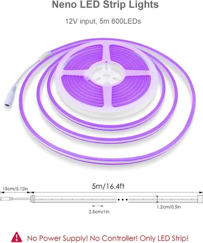 Vista 2 de ALITOVE Tira de luces de neón moradas de silicona flexible LED para dormitorio, letreros de neón, decoración de pared, 12 V CC, 16.4 pies, 600 LED