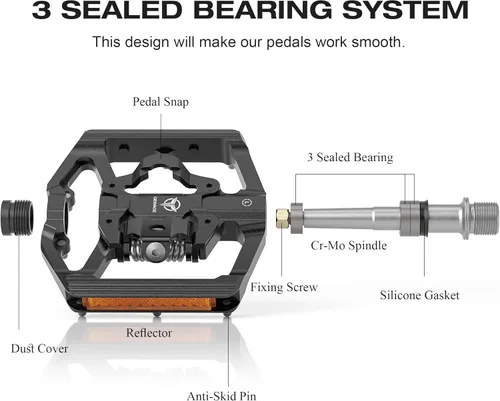 Vista 5 de Pedales de bicicleta de montaña con reflector, pedales de plataforma de doble función y sin clip, pedal de bicicleta de 9/16 pulgadas compatible