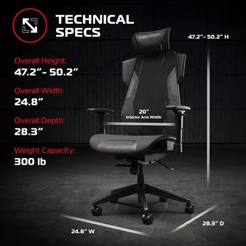 Vista 2 de RESPAWN FLEXX Silla ergonómica de oficina y juegos con soporte lumbar, reclinable de malla transpirable con reposacabezas y brazos ajustables, Negro