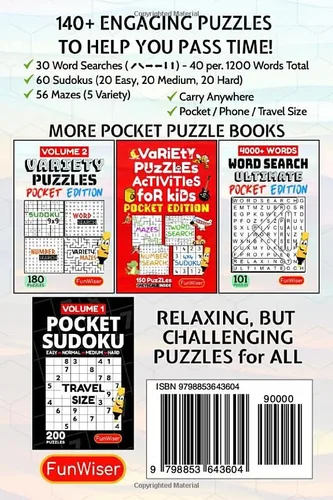 Vista 2 de Variety Puzzles Activity Book for Adults - Pocket Edition 140+ Puzzles - Phone or Travel Size - Mixed Puzzles - Word Search, Sudoku