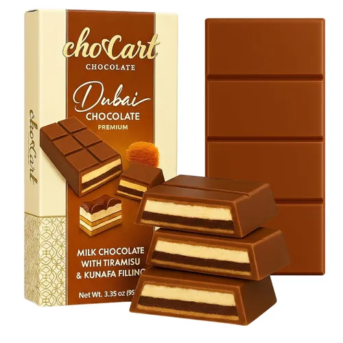 Vista 10 de ChocCart Dubai - Barra de chocolate con relleno de galletas y Kunafa, postre de chocolate con leche premium, estilo viral Knafeh, caja de regalo