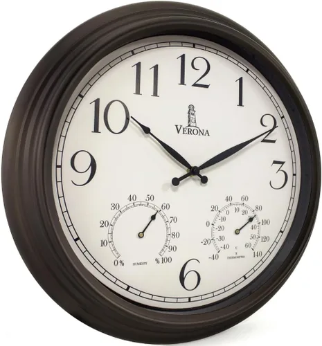 Vista 12 de Relojes al Aire Libre para Patio Impermeables con Termómetro - Reloj de 14 pulgadas para Interiores y Exteriores con Temperatura y Humedad - Reloj