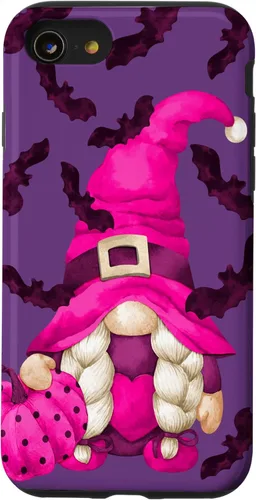 Vista 18 de Halloween Pink Pumpkin and Bat Decor with Cute Witch Gnome Case for iPhone 17