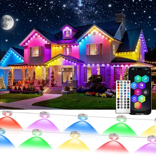 Luces permanentes para exteriores de 500 pies, RGB+IC IP67, impermeable, iluminación inteligente de alero, con control de aplicación, luz LED de