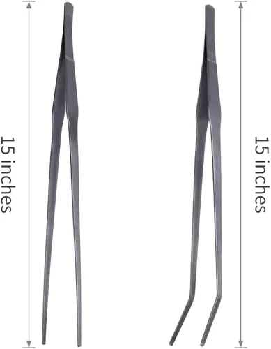 Vista 3 de Pinzas de acuario de mango extralargo para servir, pinzas de alimentación, paquete de 2 pinzas rectas y curvas de acero inoxidable para peceras