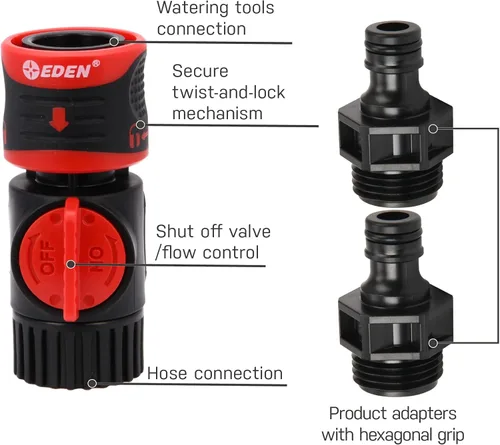 Vista 6 de Eden 96216 - Aspersor oscilante de metal resistente de 3 vías y kit de liberación rápida Eden 93218 Premium Garden Connect