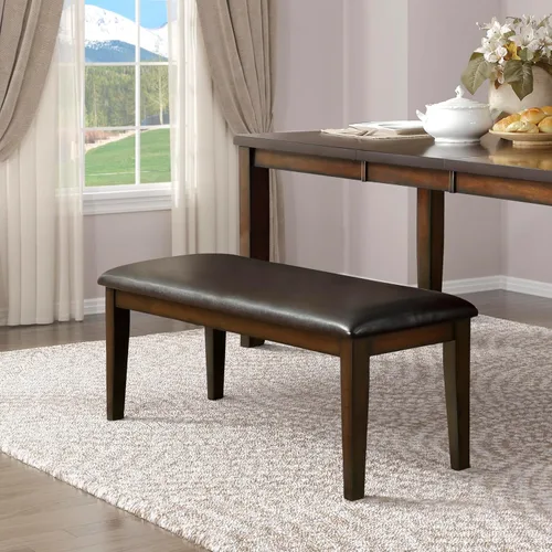 Vista 2 de Homelegance Banco de comedor tapizado de 48 pulgadas, asiento acolchado de piel sintética marrón oscuro con marco de madera, fácil montaje