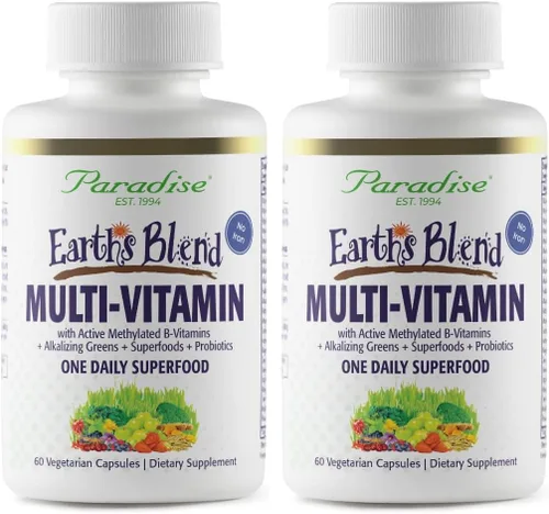 Vista 10 de Paradise Herbs Earth's Blend Cápsulas multivitamínicas diarias para hombres, sin hierro, 48 superalimentos orgánicos, probióticos, antioxidantes