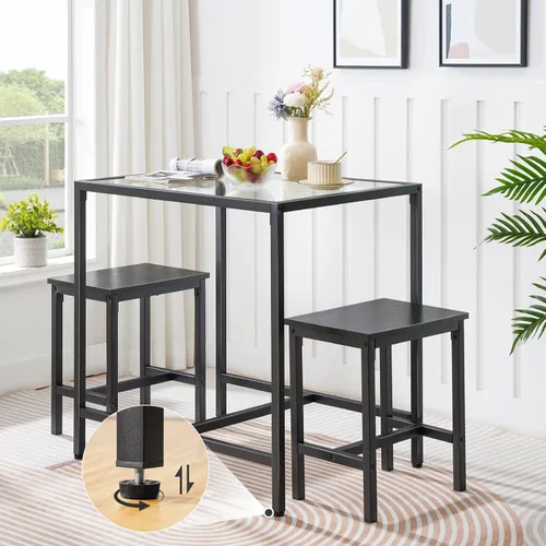 Vista 4 de HOOBRO Juego de mesa de comedor moderno, juego de mesa de vidrio para comedor de espacios pequeños, mesa de cocina y sillas para 3 mesas con sillas