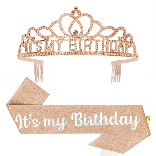 Vista 22 de Corona de cumpleaños para mujer adulta y banda de cumpleaños con purpurina para mujer, tiara de cumpleaños para mujer, sombrero de cumpleaños