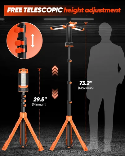 Vista 4 de Saker Luz de camping portátil con soporte de 73 pulgadas, 20000 mAh, luces de trabajo LED recargables 800/3200 lúmenes, 4000/6500 K, luces