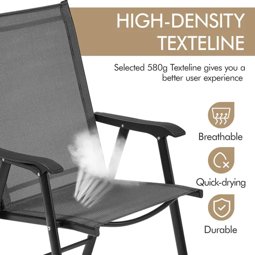 Vista 7 de Yaheetech Juego de 2 sillas de comedor para patio con reposabrazos, sillas plegables para exteriores con marco de metal y respaldo para césped