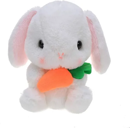 Plushland Conejo de peluche blanco de Pascua con zanahoria, suave, encantador, realista, de orejas largas, juguete de peluche (nuevo 14 pulgadas)