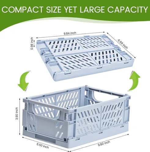 Vista 3 de HUUSMOT Paquete de 2 pequeñas cestas de almacenamiento de plástico pastel, cajas plegables para organizar, mini contenedores que ahorran espacio