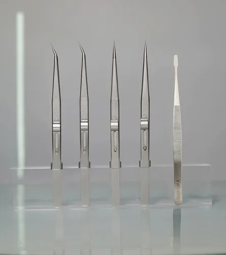 Vista 7 de Juego de 5 pinzas de precisión, pinzas antiestáticas de acero inoxidable para electrónica, fabricación de joyas, trabajo médico y de laboratorio