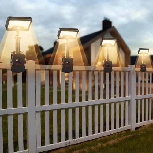Vista 17 de Luces solares con clip para exteriores con sensor de movimiento, luces de valla solares ajustables verticalmente y giratorias en 360° con 92 LEDs