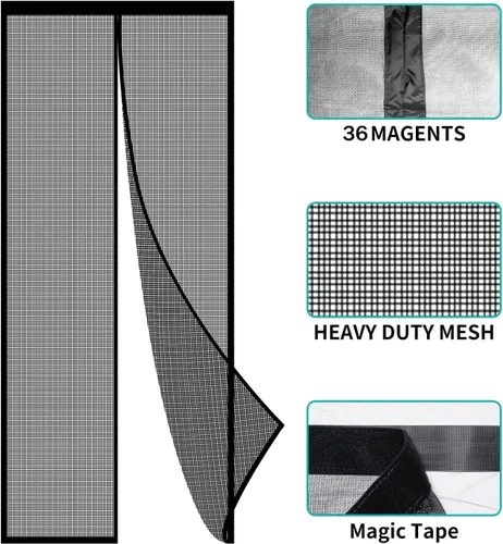 Vista 4 de Puerta mosquitera magnética – Imanes autosellantes, cierre de red de malla reforzada de fibra de vidrio resistente para puerta corredera, patio