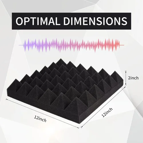 Vista 2 de Musfunny Paneles de espuma a prueba de sonido, 12 piezas de paneles de espuma acústica de 2 x 12 x 12 pulgadas, paneles de pared absorbentes