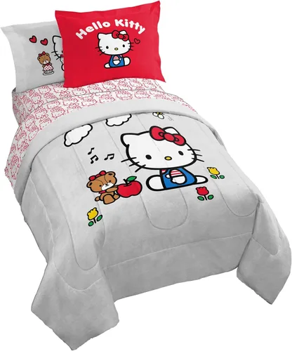 Vista 11 de Jay Franco - Juego de edredón de Hello Kitty Stars tamaño individual, 5 piezas, incluye juego de sábanas y fundas de almohada - Ropa de cama súper