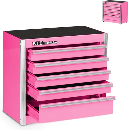 Vista 13 de P.I.T. Mini Caja de herramientas negra, caja de herramientas portátil de acero apilable de 3 cajones con cierre de lengüeta magnética, caja