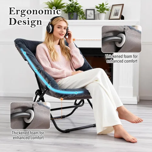 Vista 58 de Silla platillo, cómodas sillas de dormitorio, silla plegable de piel sintética de gran tamaño, silla plegable con marco de metal para sala de estar
