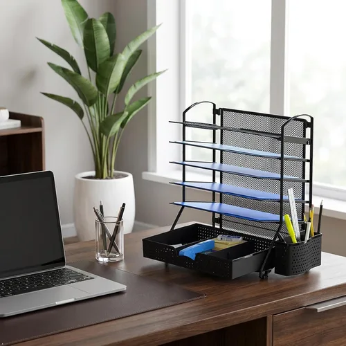 Vista 10 de Simple Houseware Organizador de archivos de escritorio de 6 niveles con Negro