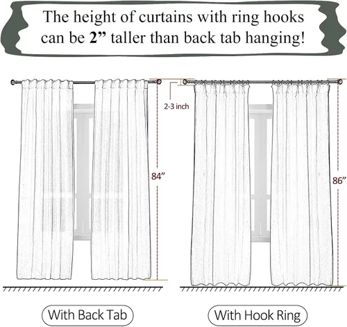 Vista 6 de Cortinas plisadas con aspecto de lino negro de 84 pulgadas de largo, 2 paneles de cortinas y cortinas de filtro de luz con textura rústica, cortina