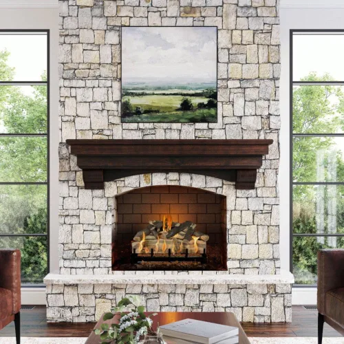 Vista 7 de MANTELSDIRECT Mantels Direct Salem - Repisa de Chimenea de Madera con Ménsulas Arqueadas - Cerezo 48 Pulgadas Estante Rústico de Madera de Pino