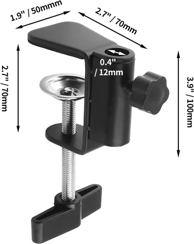 Vista 2 de Accesorio de montaje en base con abrazadera C, soporte de luz de escritorio de metal negro para lámpara de escritorio, monitor, micrófono, brazo