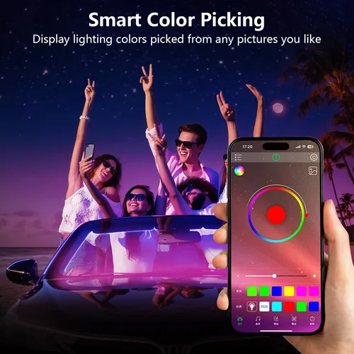 Vista 5 de Luces LED interiores para automóvil con control inteligente de aplicación, sincronización de música, modo DIY, kits de luces LED interiores