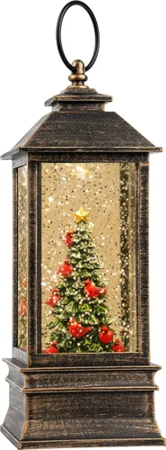 Linterna de Globo de Nieve de Navidad con Agua Brillante, Árbol de Navidad con Música, USB Conectado/Funciona con Pilas, Linterna Iluminada para