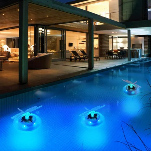 Vista 8 de LIYYA Luces solares flotantes para piscina, luces solares de libélula decorativas al aire libre, RGB que cambian de color, luces solares