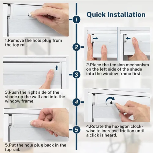 Vista 7 de Persianas celulares sin cordón, sin taladro, para ventana de interior, extraíbles y fáciles de instalar, persianas de tela con aislamiento térmico