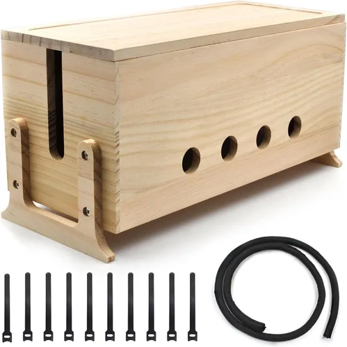 Caja grande de organización de cables, caja oculta de cables de madera y organizador para regleta de alimentación, almacenamiento de cables para