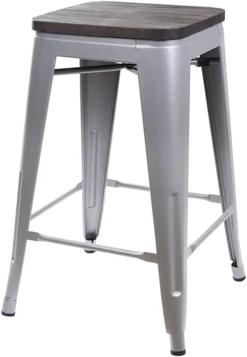 Vista 121 de GIA Taburete de mostrador sin respaldo de 24 pulgadas, cantidad de 4, bronce con asiento de madera clara