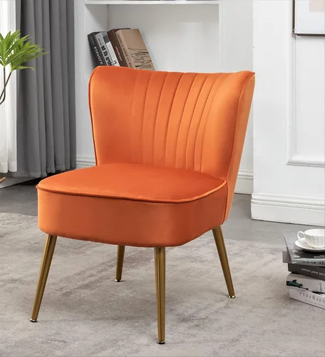 Vista 138 de Silla moderna de terciopelo para sala de estar, dormitorio o entrada, diseño elegante y cómodo sin brazos con patas de metal, color negro