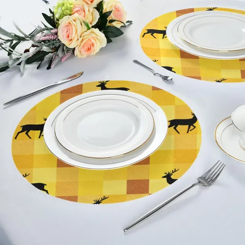 Vista 6 de Yellow Fresh Deer Round Reversible placemats Washable placemats for Dining Table Set of 4 15x15 in individuales para comedor