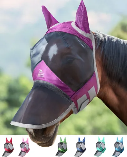 Vista 27 de Harrison Howard Pro Luminous Horse Fly Máscara de nariz larga con orejas protección UV para caballo, azul y plateado, pequeño poni