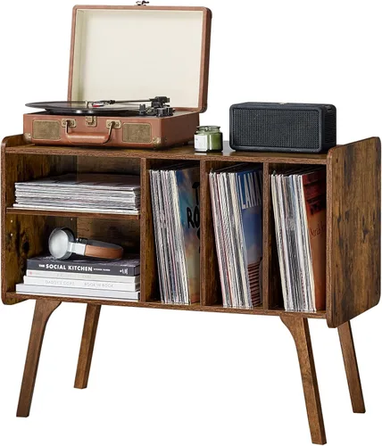 Vista 13 de Lerliuo Soporte para Tocadiscos con 4 Gabinetes que Sostiene Hasta 220 Álbumes, Soporte Grande para Tocadiscos con Patas de Madera de Haya, Mesa