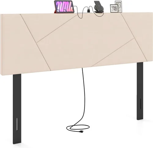 Vista 24 de Giantex Cabecero Tapizado de Lino, Cabecero con Botones Capitoné de Ancho Ajustable Solo con Patas de Madera Maciza, Se Fija al Marco, Cabeceros