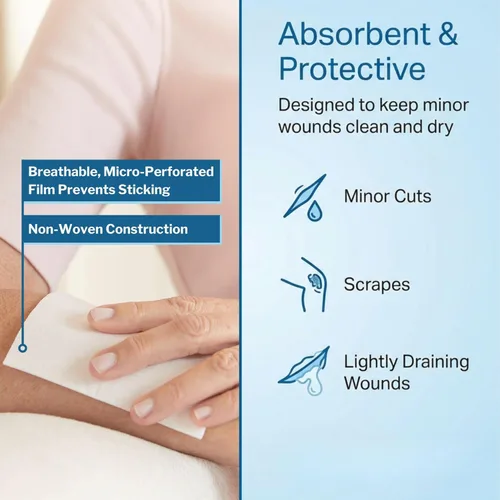 Vista 4 de McKesson, compresas no adherentes, estériles, Nylon/Poliéster, 2 x 3 pulgadas, 100 unidades, 1 paquete