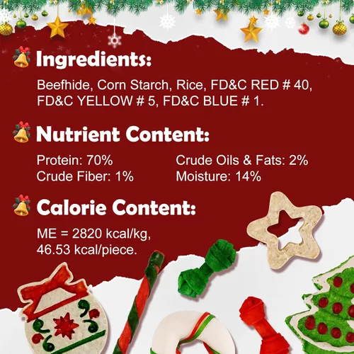 Vista 3 de MON2SUN 12 unidades de golosinas navideñas de cuero crudo para perros pequeños