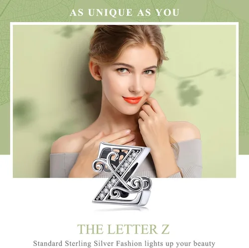 Vista 3 de Lorrifal Alphabet Initial Charms Letter Complete A-Z Letters Solid 925 Sterling Silver Cubic Zircons Beads Dangle Pendants for Pandora European