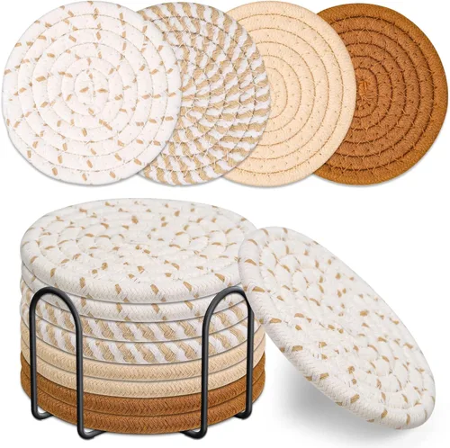 Mckanti Juego de 8 Posavasos para Bebidas, 4 Colores Posavasos Absorbentes para Bebidas, Posavasos Minimalistas de Algodón Tejido para Decoración de