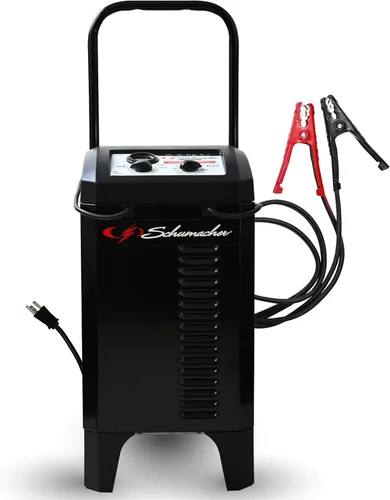 Schumacher Electric - Cargador de batería manual con ruedas de 6 A para coche y arrancador de motor de 150 A, solución 2 en 1, impulso de 25 A, para