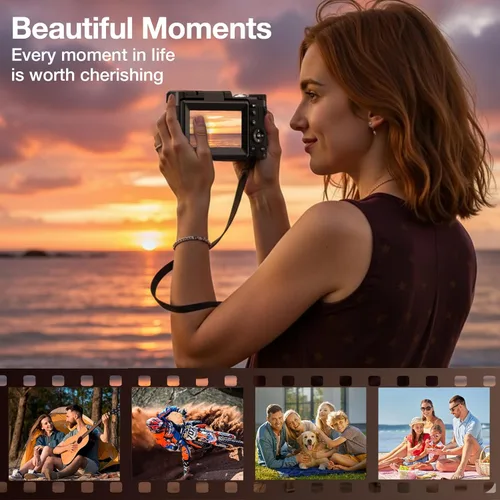 Vista 8 de Cámara digital 5K con WiFi para fotografía, cámara de vlogging de 64MP con pantalla abatible para YouTube, incluye tarjeta SD de 64 GB, trípode, luz