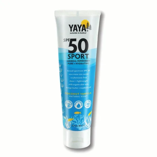YAYA ORGANICS Sport Mineral Sunscreen Lotion, SPF 50, apto para arrecifes, no nano óxido de zinc, resistente al agua, puro e hidratante, 3 onzas