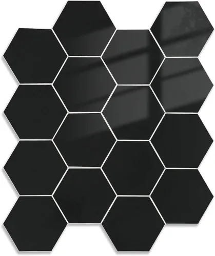 Vista 11 de Yipscazo 1 hoja de azulejos hexagonales para despegar y pegar, azulejos de mármol sintético de lujo autoadhesivos, azulejos de pared blanco puro