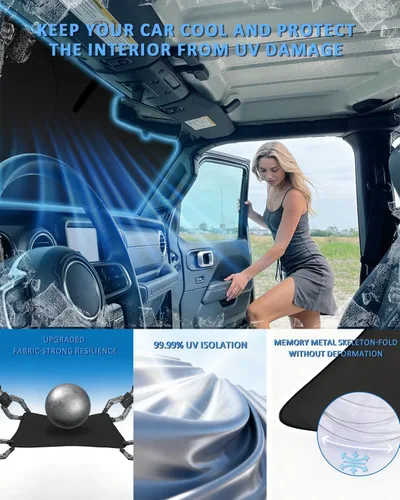 Vista 4 de Parasol de 2025 capas para parabrisas, ajuste personalizado, tela 240T, parasol retráctil que bloquea los rayos ultravioletas, accesorios